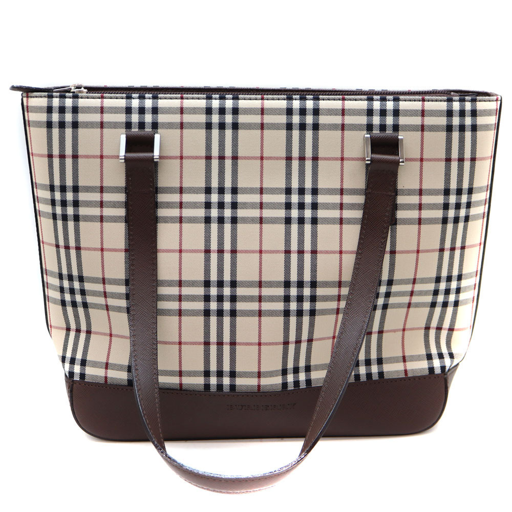 BURBERRY tote bag canvas leather brown beige